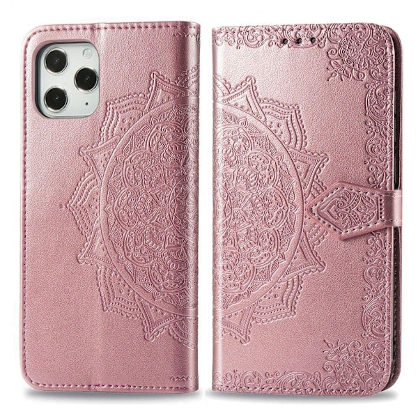 Mandala läder iPhone 12 Pro / iPhone 12 fodral - Rosa Rosa