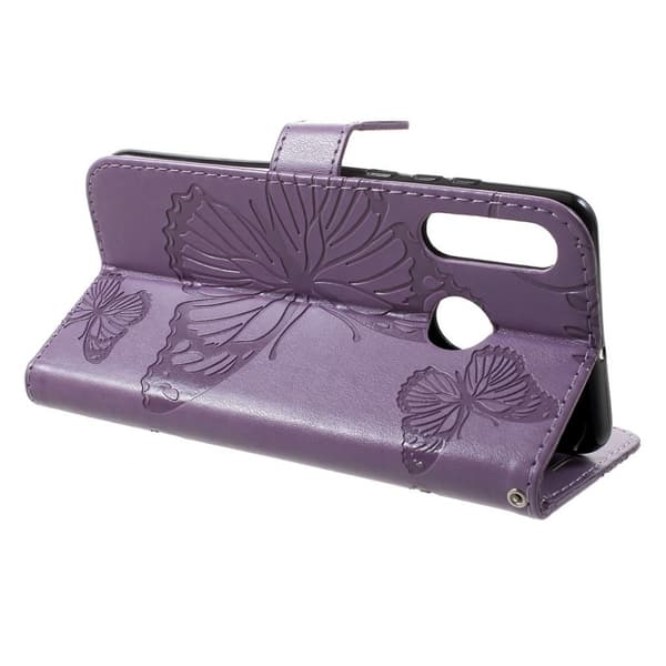 Huawei P30 Lite aftryk Sommerfugl læder etui - Lilla Purple