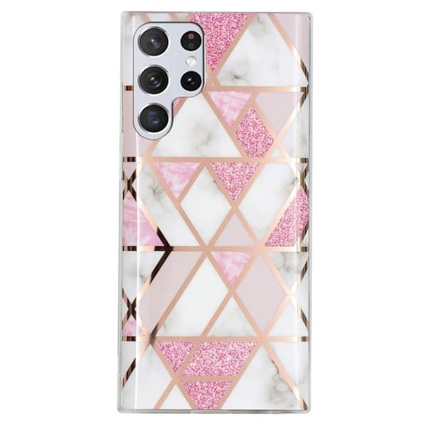 Deco Samsung Galaxy S23 Ultra Etui - Electroplated Lyserød Marmor Pink