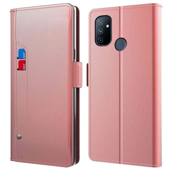 Phone Etui med Make-up Mirror og Slick Design til OnePlus Nord N100 - Rose Gull Pink