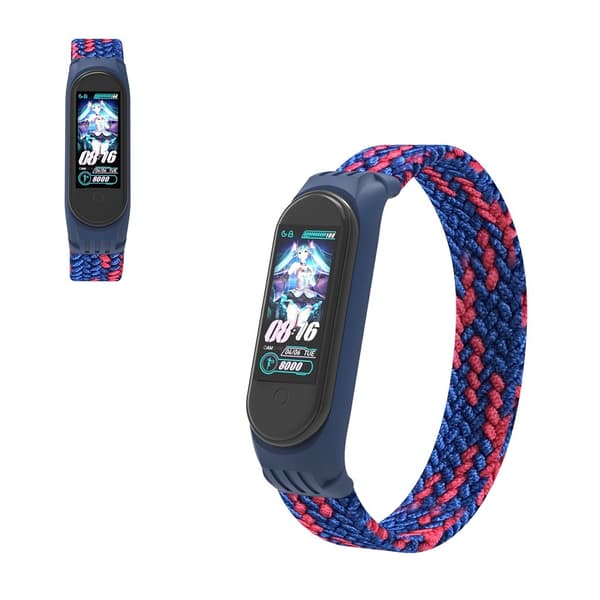 Xiaomi Mi Band 5 / 4 / 3 elastisk nylon-urrem - Blå / Rød / Størrelse: L Blue