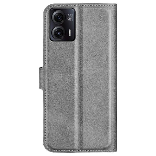 Hållbart konstläder Motorola Moto G73 fodral med plånbok - Silver/Grå Silvergrå