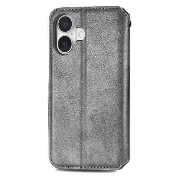 iPhone 16 Plus læderetui med stilfuldt rombe aftryk - Grå Silver grey