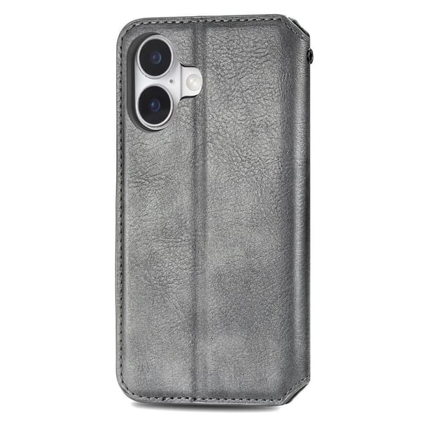 Läder iPhone 16 Plus fodral med romb-design - Grå Silvergrå