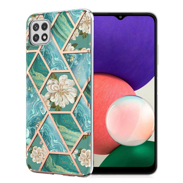 Marmordesign Samsung Galaxy A22 5G deksel - Grønn Marmor / Blomst Multicolor