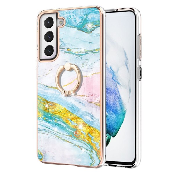 Marble Patterned Suojakuori With Ring Holder For Samsung Galaxy S21 FE - Vihreä And Keltainen Marble Haze Multicolor