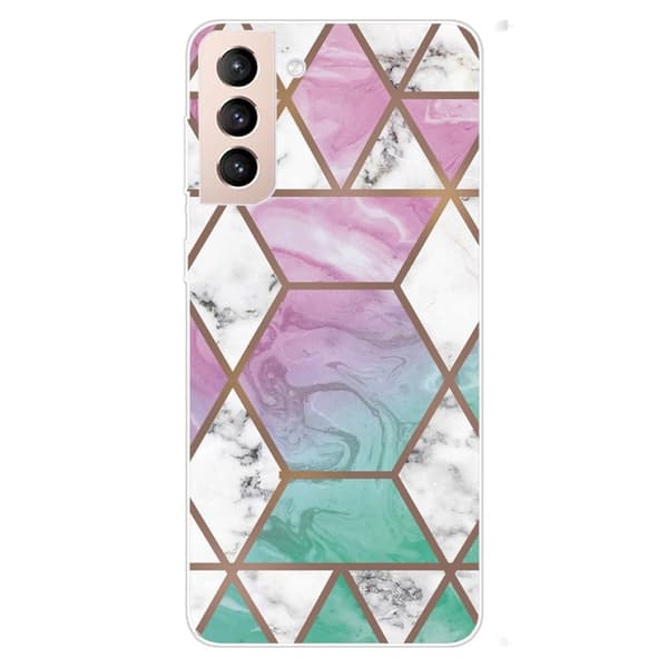 Marble Samsung Galaxy S22 Etui - Hvid Diamant i Farverig Baggrund Multicolor