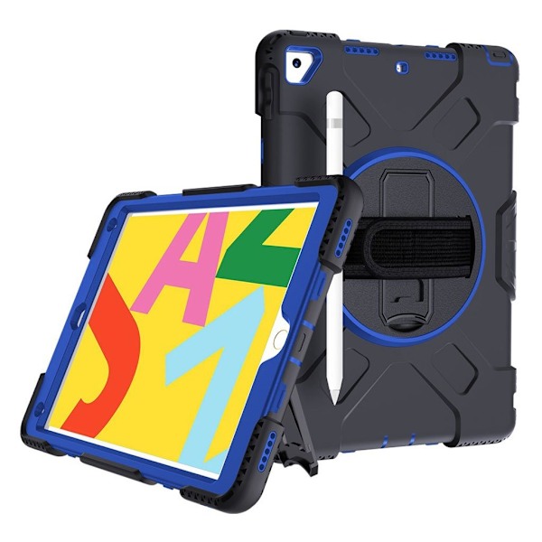 iPad 10.2 (2019) 360 graders hållbart silikonfodral i två färger - Svart Ytterskikt / Blå Svart