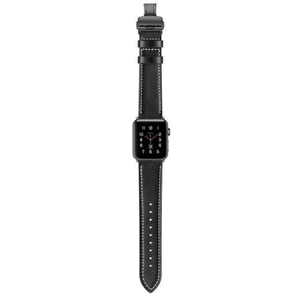 Apple Watch Series 5 40mm holdbar ægte læder Urrem - Sort Spænde Black