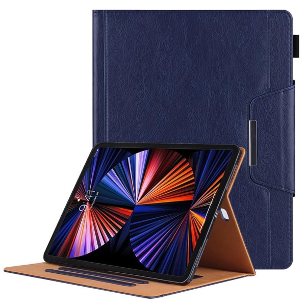 Kortspor Design Vegansk Læder Stand Tablet Cover med Auto Wake / Blue
