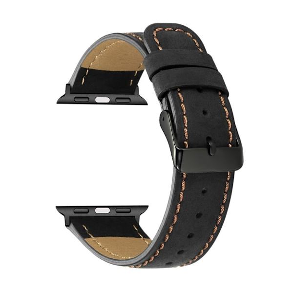 Apple Watch Series 4 44mm crackle ægte læder Urrem - Sort Black