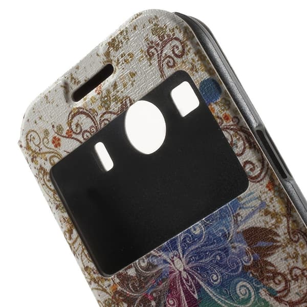 Moberg View Lær Etui Til Samsung Galaxy Ace 4 - Fargerig Sommerfugl Multicolor