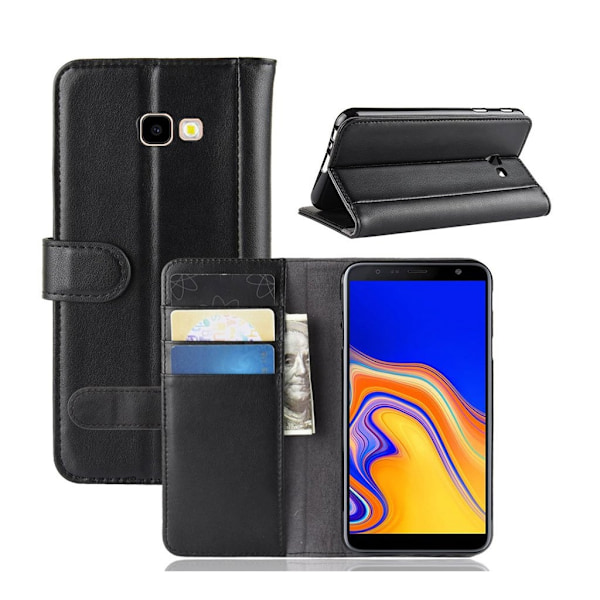 Samsung Galaxy J4 Plus (2018) haljais nahkainen lompakko suojakotelo - Musta Black