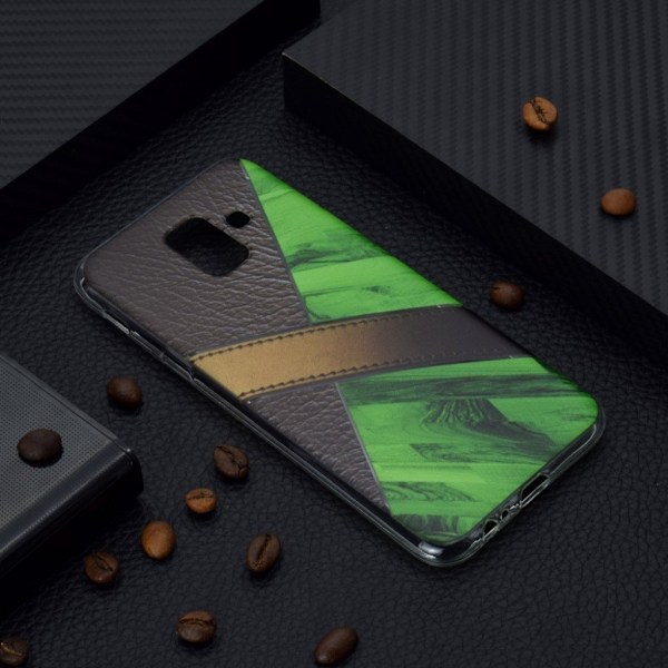 Samsung Galaxy A6 (2018) beskyttelsesetui i silikone med splidtet marmor- og læder tekstur - Grøn Green