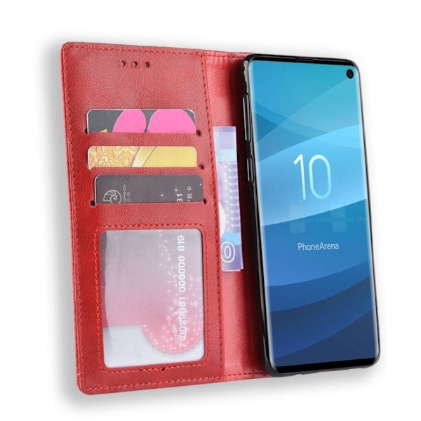 Samsung Galaxy S10 vintage stil læder flip etui - Rød Red