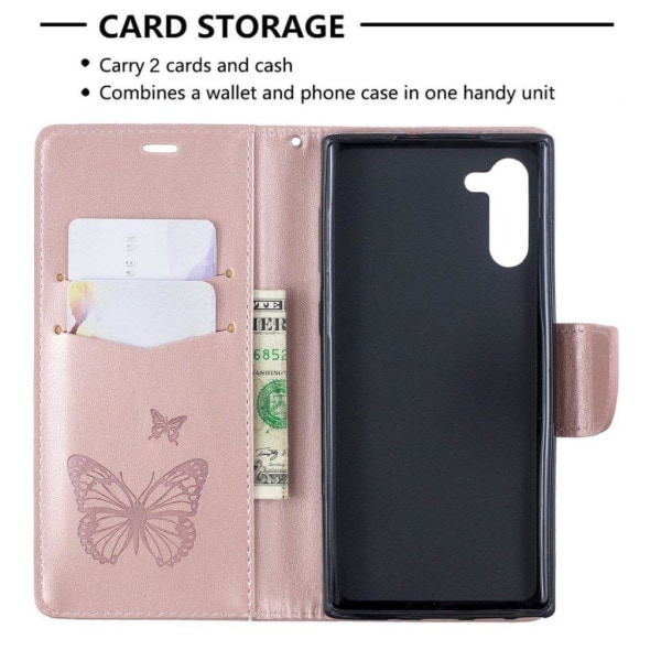 Butterfly Samsung Galaxy Note 10 etui - Rødguld Pink