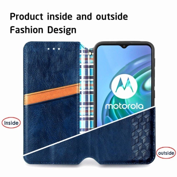 Læder Etui med A Stil Rhombus Imprint til Motorola Moto G30 - Blå Blue