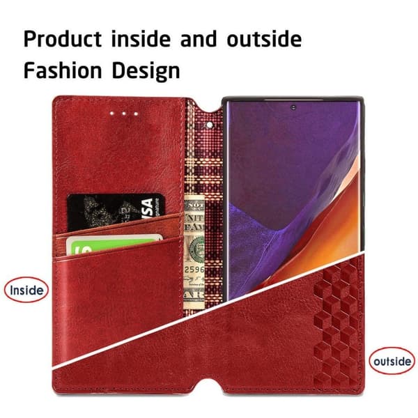 Læretui med A Stilfull Rhombus Imprint til Samsung Galaxy Note 20 Ultra 5G / Note 20 Ultra - Rød Red