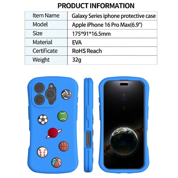 iPhone 16 Pro Max Case Galaxy Series Pattern EVA Anti Drop Phone Cover - Sininen Blue
