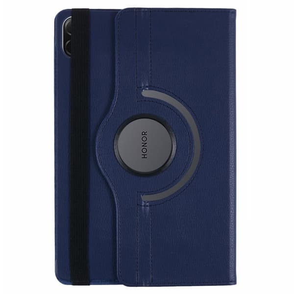 Honor Pad X8a / Pad X9 Case Rotating Stand Vegan Leather Bump Resistant Tablet Cover with Elastic Band - Dark Blue Blue