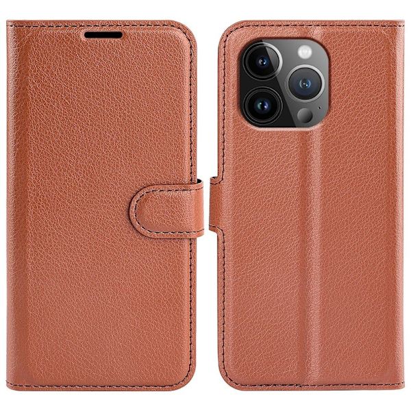 Klassisk iPhone 15 Pro flip etui - Brun Brown
