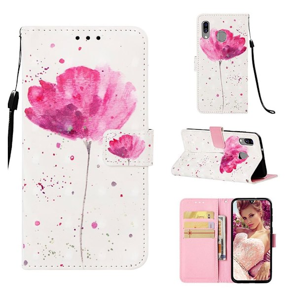 Samsung Galaxy A40 mönstrat läderfodral - Blomma Rosa