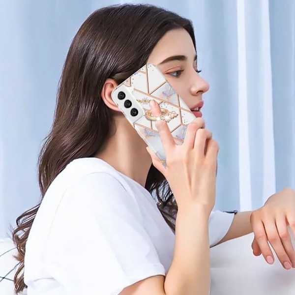 Marble Mønstret Deksel med Ring Holder til Samsung Galaxy S22 Plus - Krone Multicolor