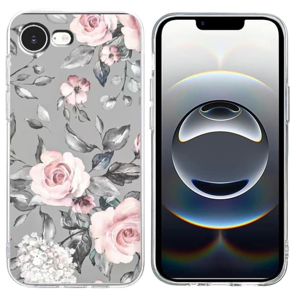 iPhone 16e Fodral Mjukt flexibelt bakstycke för telefon Mönsterutskrift - Grå Bottenblommor Silvergrå