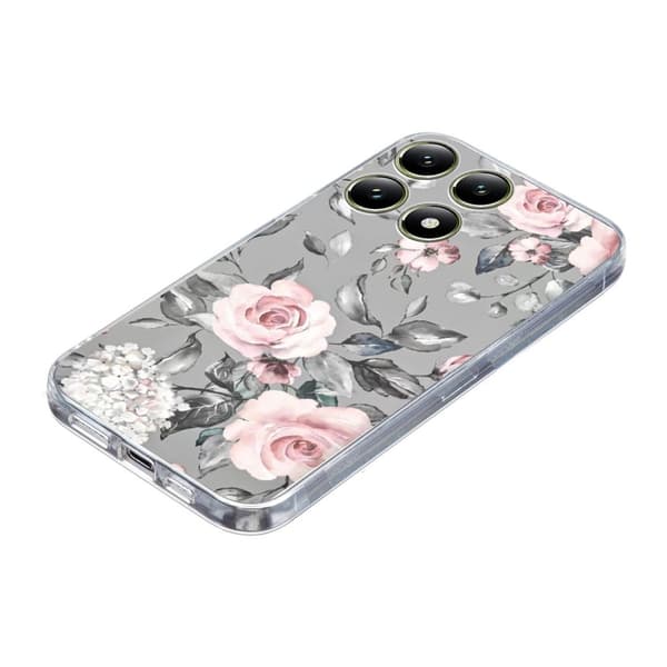 Vibe Xiaomi 14T -kansi - Harmaa Tausta Kukkia Silver grey