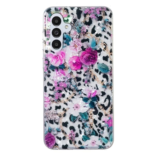 Marmormotiv Samsung Galaxy A04s skal - Leopard Och Blomma Lila
