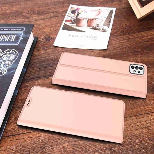 Glatt og tynt premium PU-skinnetui for Samsung Galaxy A73 - Rose Gull Pink