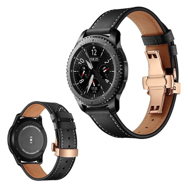 Samsung Gear S3 / S3 Frontier aito nahkainen ranneke - Ruusukulta / Musta Black