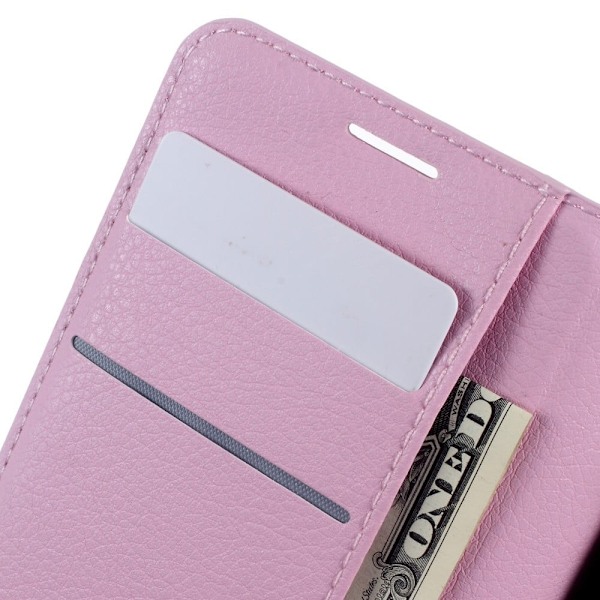 Mankell læder-etui med litchi overflade til Samsung Galaxy J5 (2016) - Lyserød Pink