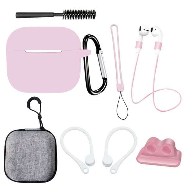 AirPods 3 silikondeksel med tilbehørssett - Rosa Pink
