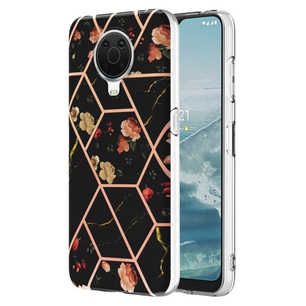 Marmordesign Nokia G20 / Nokia G10 deksel - Svarte Blomster Black