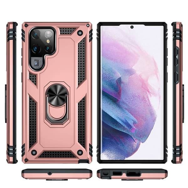 Ring Guard-etui - Samsung Galaxy S22 Ultra - Rose Gull Pink