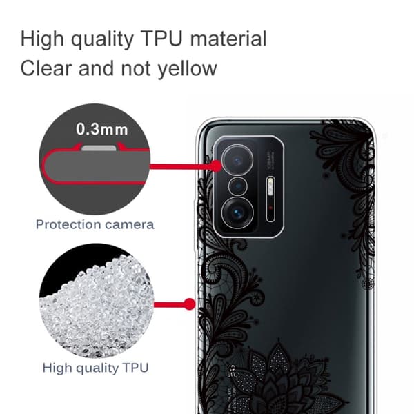 Marmormotiv Xiaomi 11T skal - Spetsblomma Svart