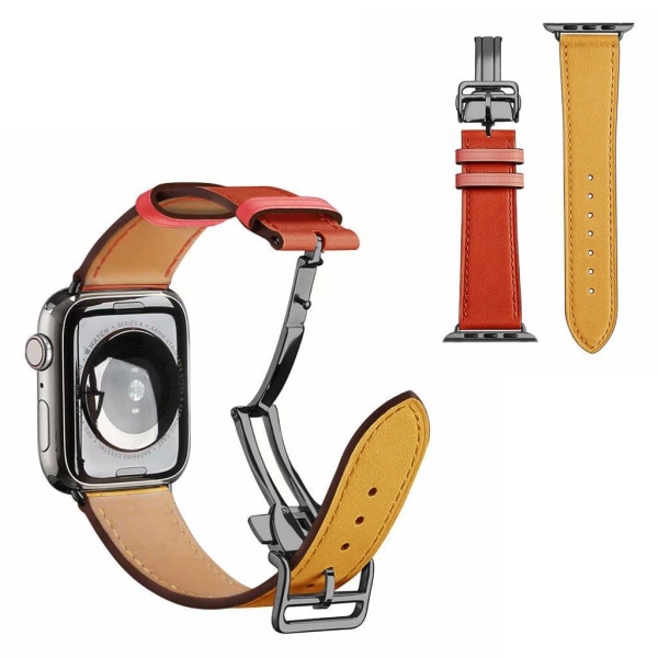 äkta läder svart spänne klockarmband för Apple Watch Series 6 / Orange