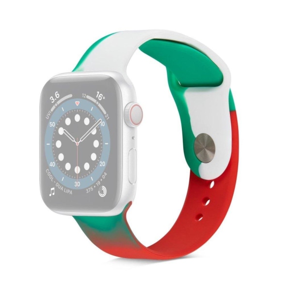 Apple Watch 42mm - 44mm tricolor splejsning silikone urrem - Rød Multicolor