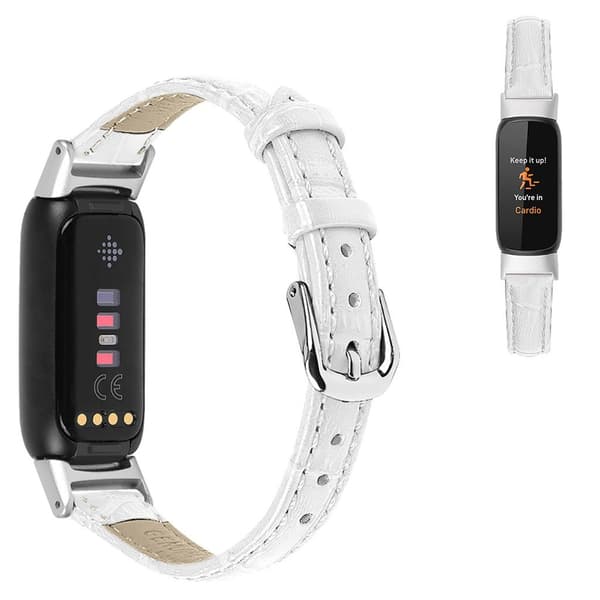 Fitbit Luxe klockarmband i äkta läder i krokstil - Vit Vit