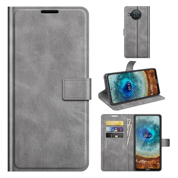 Nokia X10 / Nokia X20 nahkainen lompakokkotelo - Harmaa Silver grey