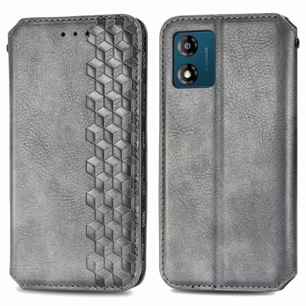 Läder Motorola Moto E13 fodral med romb-design - Silver/Grå Silvergrå
