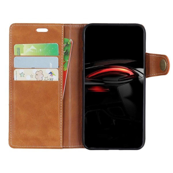 iPhone Xs Max mobilfodral syntetläder silikon stående  plånbok - Brun