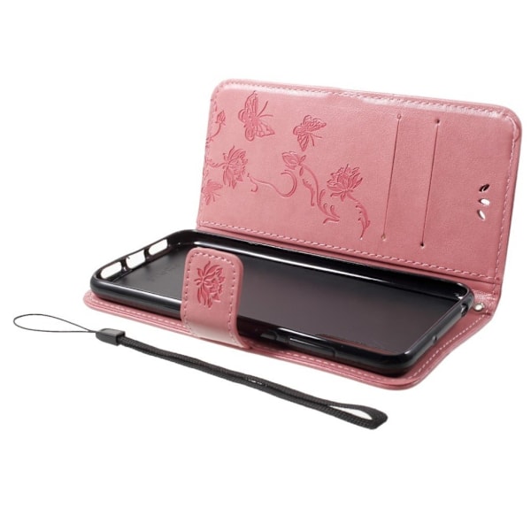 Huawei P20 Pro stemplet sommerfugl blomster PU læder flip etui - Pink Pink
