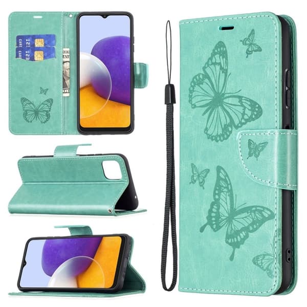 Butterfly Samsung Galaxy A22 5G Flip etui - Grøn Green