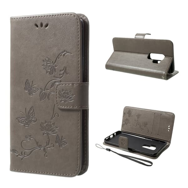 Samsung Galaxy S9 Plus stemplet Træ ugle beskyttende PU læder flip etui - Grå Silver grey