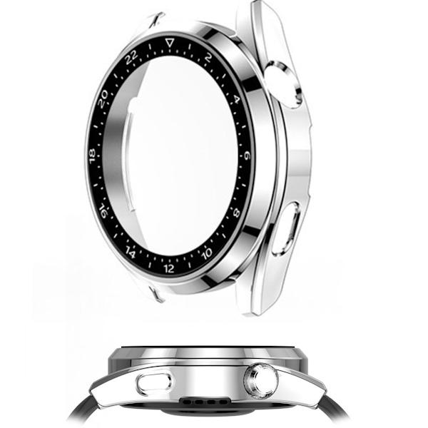 Huawei Watch 3 Pro scale design frame + tempered glass screen protector - Silver Silvergrå