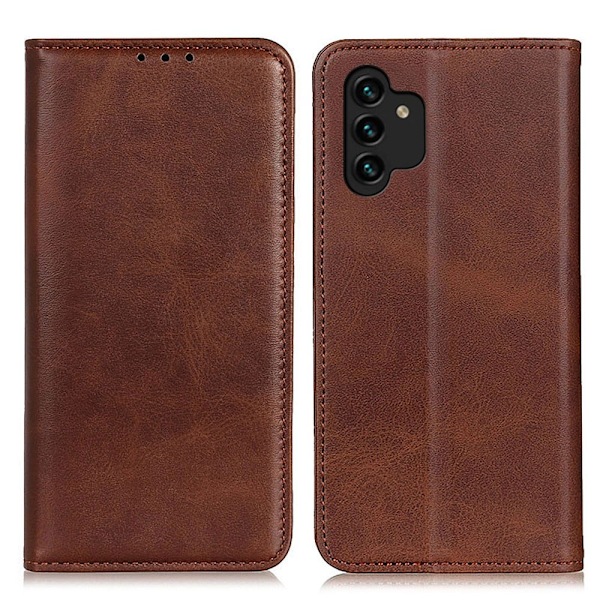 Lompakko-style Aitoa Nahkaa Läppäkotelo For Samsung Galaxy A13 4G - Kahvi Brown