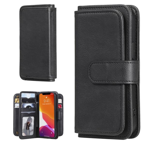10-slot Lompakko Suojakotelo For iPhone 13 Mini - Musta Black