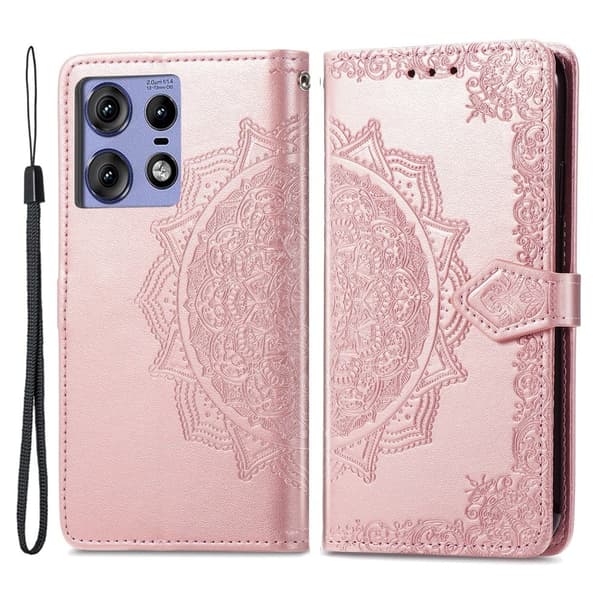 Mandala Motorola Edge 50 Pro læderetui - Rødguld Pink